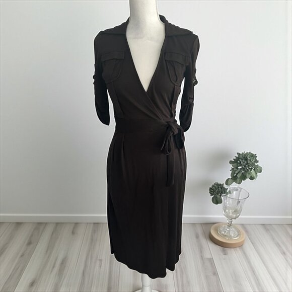 DIANE VON FURSTENBERG DVF Brown Signature Wrap Dress Size 2 - Picture 1 of 8